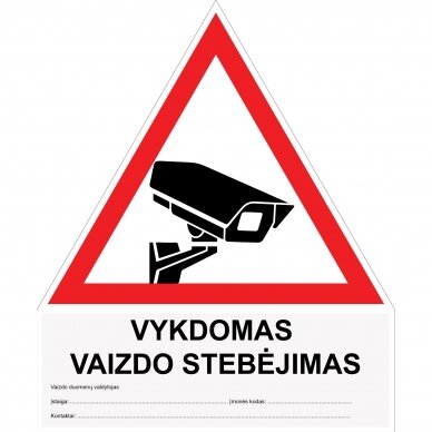 Sticker video surveillance, white-red, Lithuanian language